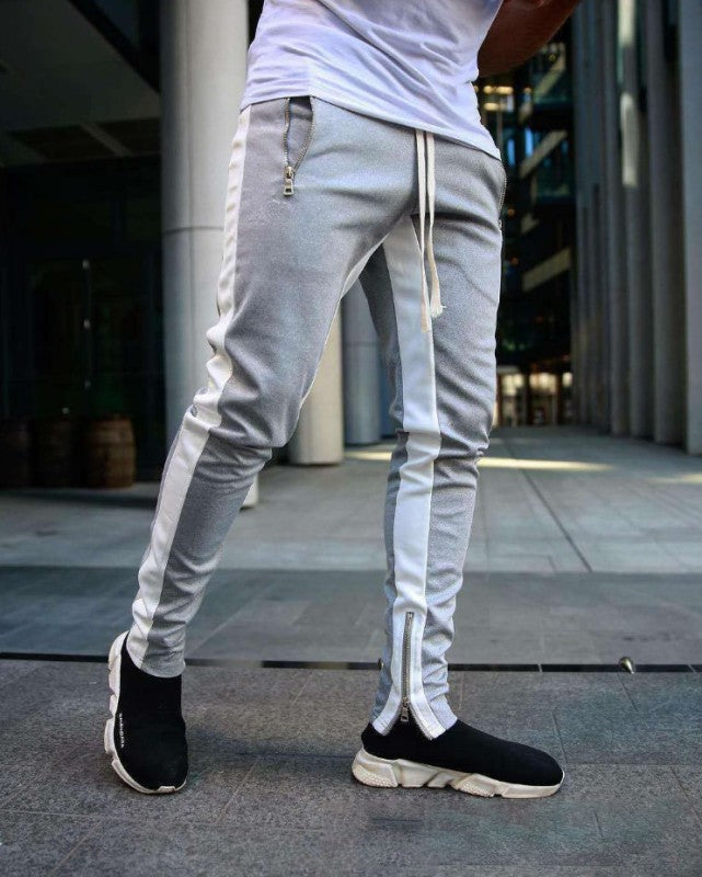 Men's color-block casual double-pocket multi-zipper sportspants