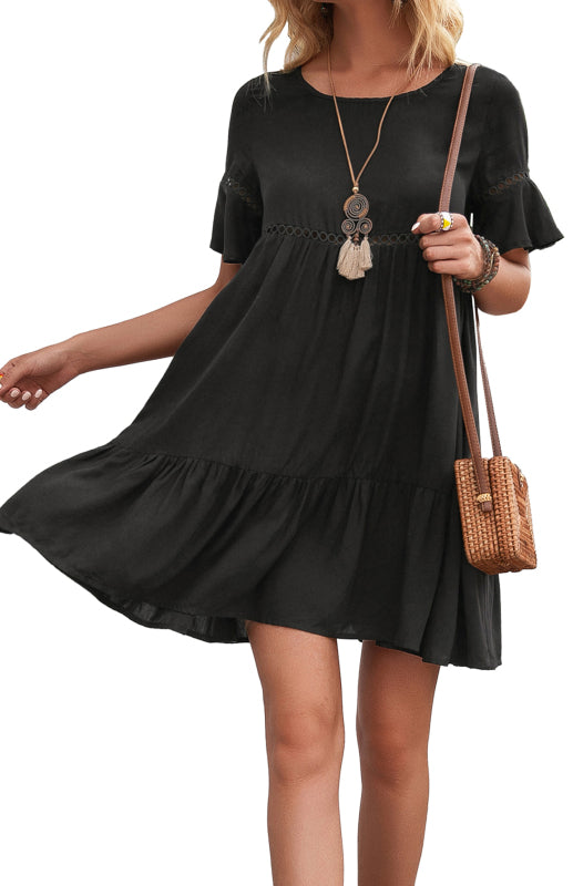 Women's Solid Color Ruffled Short Sleeve Dress