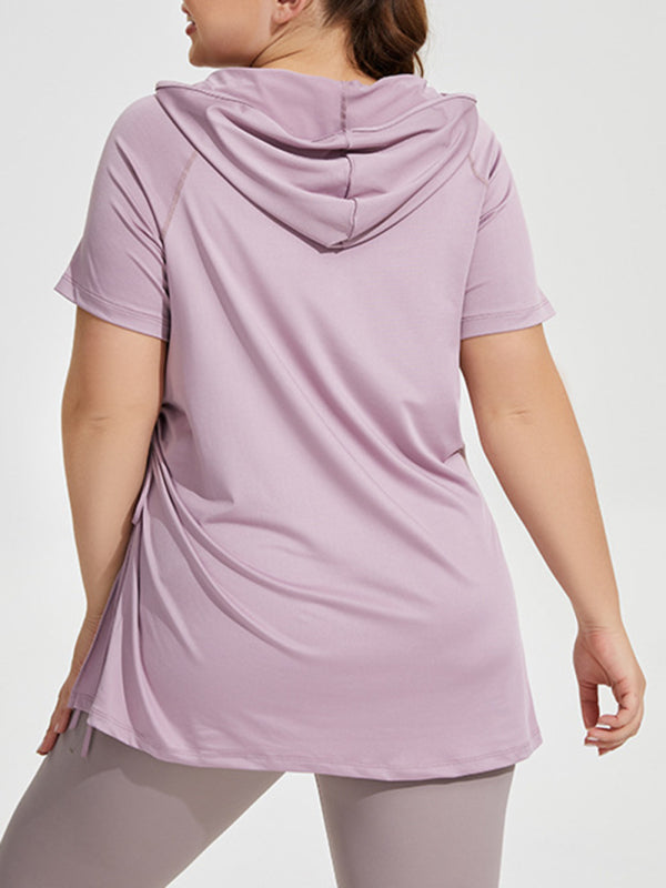 Ladies Plus Size Hoodie Quick Dry Short Sleeve Sports T-Shirt