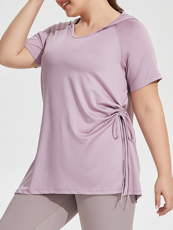 Ladies Plus Size Hoodie Quick Dry Short Sleeve Sports T-Shirt